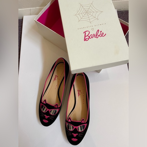 Charlotte Olympia pink and black cat flats size 37